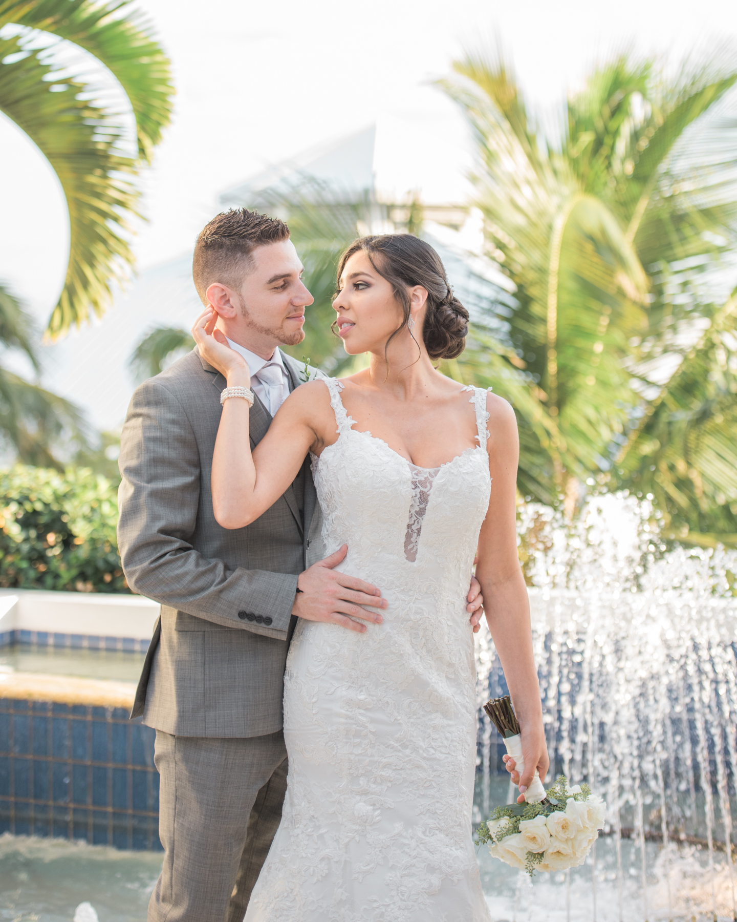 Bride and groom see each other for the first time before their Rooftop Wedding at Hilton Bentley Miami